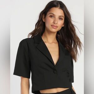NWT | Posh Company Black Cropped Short Sleeve Blazer, Lulus
